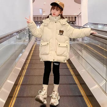 5-12 χρονών Girls Down Jacket Cartoon Bear Winter Keep Warm Πριγκίπισσα παλτό με κουκούλα φερμουάρ Μόδα Parka Εξωτερικά ρούχα Παιδικά ρούχα