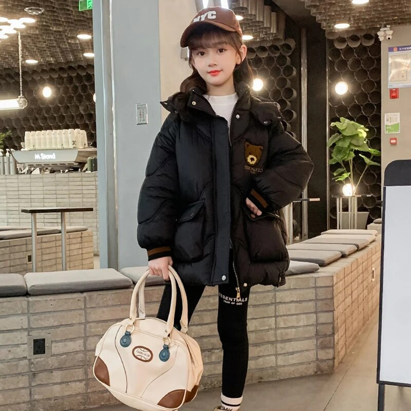 5–12-aastased tüdrukud sulejope Multifilm karu talv soojas Printsessi mantel kapuutsiga tõmblukk Mood Parka ülerõivad Lasteriided