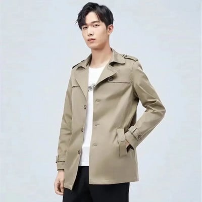 Módne pánske vlnené kabáty, jednofarebný jednoradový klopový dlhý kabát, bunda, ležérny kabát, ležérny trenčkot, jar a jeseň