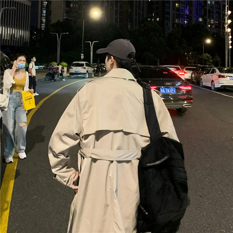 Trench Men Turn Collar με διπλό στήθος Leisure Loose 3XL μόδας Κομψά, casual εφηβικά ρούχα που ξεπερνούν το μακρύ κομψό vintage βρετανικό νέο