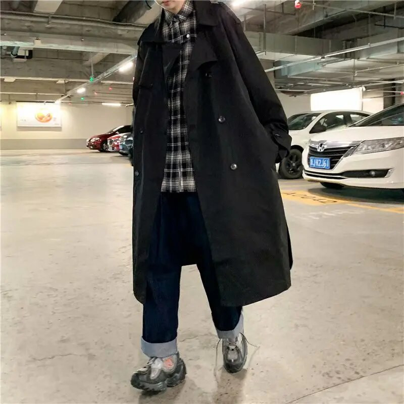 Trench Men Turn Collar με διπλό στήθος Leisure Loose 3XL μόδας Κομψά, casual εφηβικά ρούχα που ξεπερνούν το μακρύ κομψό vintage βρετανικό νέο
