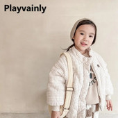 Žiemos mergaičių striukė su medvilniniu paminkštinimu kūdikių vilnos stora smėlio spalvos kava, medvilniniai drabužiai, paltai Vaikiški viršutiniai drabužiai E122662