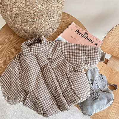 Žiemos mergaičių striukė su medvilniniu paminkštinimu kūdikių vilnos stora smėlio spalvos kava, medvilniniai drabužiai, paltai Vaikiški viršutiniai drabužiai E122662