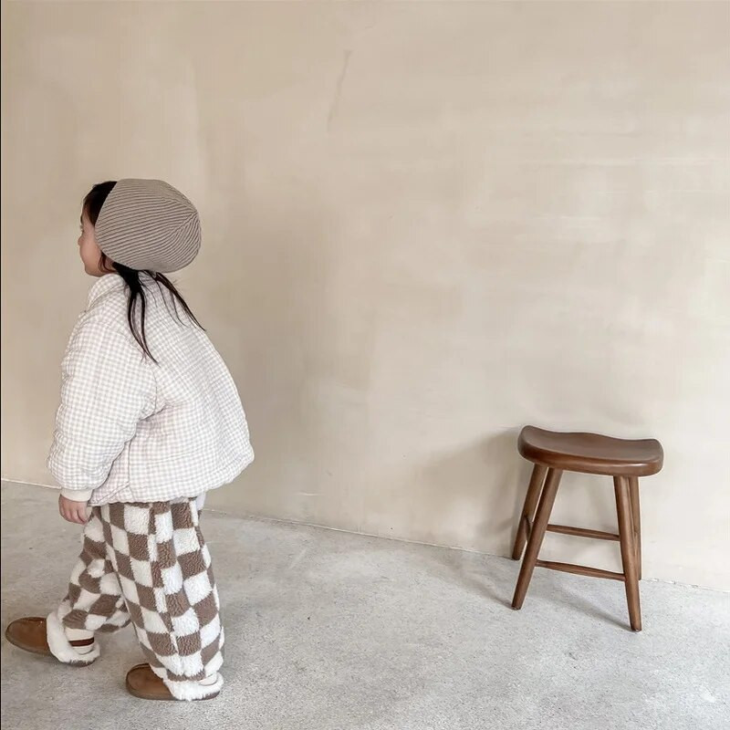 Žiemos mergaičių striukė su medvilniniu paminkštinimu kūdikių vilnos stora smėlio spalvos kava, medvilniniai drabužiai, paltai Vaikiški viršutiniai drabužiai E122662