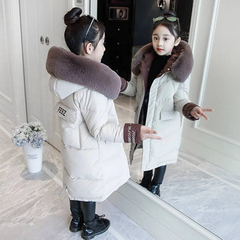 Детско зимно пухено памучно яке Нова мода за момичета Детски дрехи Дебела парка Палто от изкуствена кожа с качулка Снежен костюм Връхни дрехи