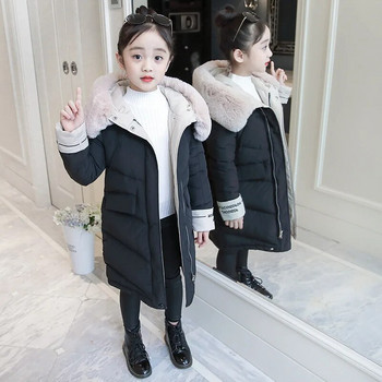 Παιδικό χειμωνιάτικο βαμβακερό μπουφάν Νέα μόδα για κορίτσια Παιδικά ρούχα Χοντρό παρκά ψεύτικο παλτό με κουκούλα χιονοστιβάδα