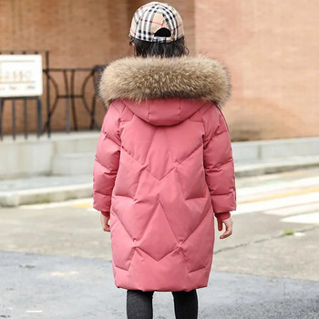Детско зимно пухено памучно яке Нова мода за момичета Детски дрехи Дебела парка Палто от изкуствена кожа с качулка Снежен костюм Връхни дрехи