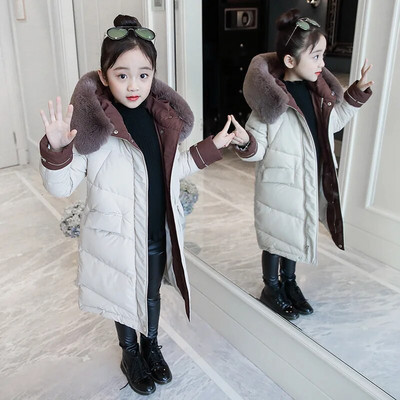 Detská zimná bavlnená bunda s kapucňou, nové dievčenské oblečenie, detské oblečenie, hrubá parka, umelá kožušina, snowboardový overal