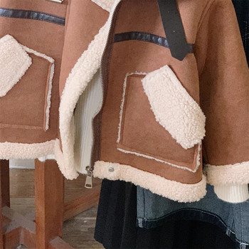 Велурени якета за деца 1-8 г. Есен Зима Модни дебели топли палта от агнешка вълна Детски якета с отложна яка Кадифени ципове