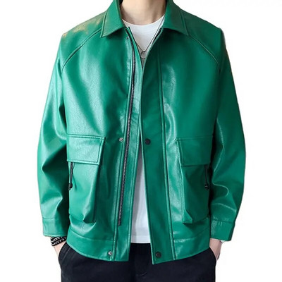 2023. aasta meeste vanamootorrataste ülisuured kunstnahast jakid Meeste trend High Street Big Pockets Bomber PU rohelised mantlid ülerõivad