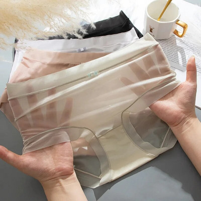 Chiloți sexy din mătase de gheață pentru femei Chiloți cu uscare rapidă Lenjerie de corp fără sudură Chiloți de culoare solidă Chiloți cool de vară Lenjerie