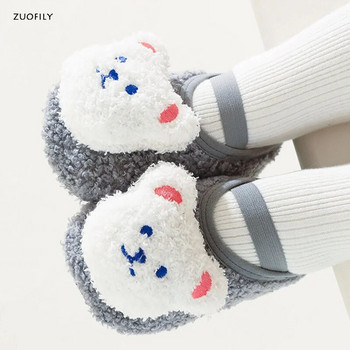 Бебешки обувки с анимационно мече Зимни дебели топли обувки за новородено Нехлъзгаща се подметка Меки плюшени малки деца Момчета Момичета Бебешки първи проходилки