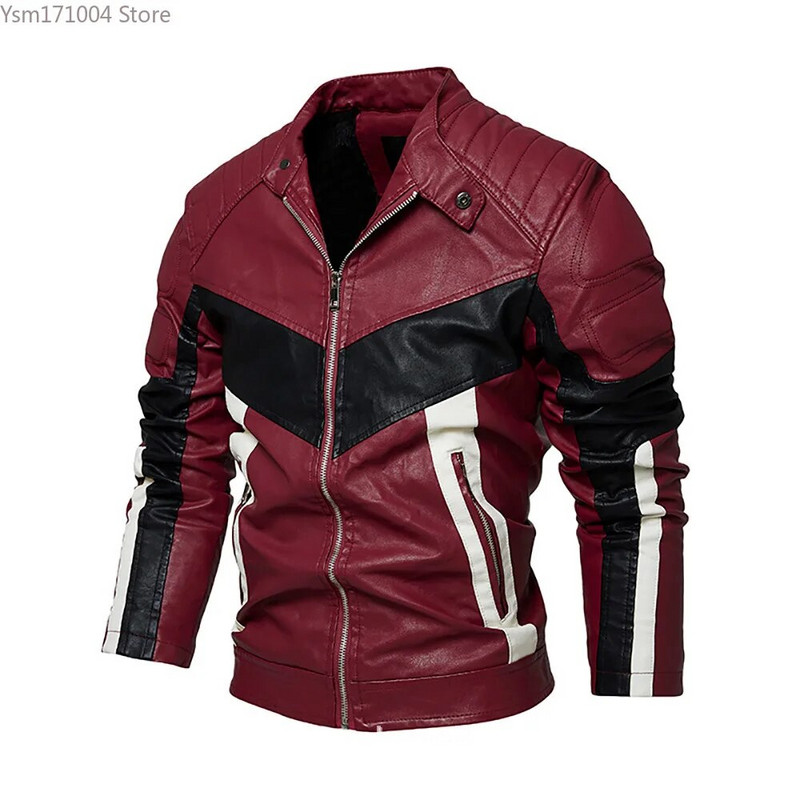 Jachetă de piele pentru bărbați cu guler suport Jachetă de piele anti motocicletă cu armură Jachetă de lux pentru bărbați, ocazional, de modă subțire