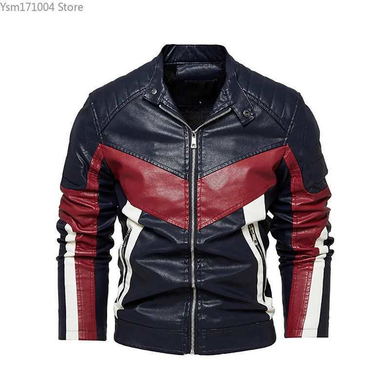 Jachetă de piele pentru bărbați cu guler suport Jachetă de piele anti motocicletă cu armură Jachetă de lux pentru bărbați, ocazional, de modă subțire