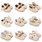 Mäkké a sladké princeznovské topánočky v marhuľovej farbe pre dievčatko vo veku 0-1 rok s mašľou a lepiacou podrážkou, protišmykové vonkajšie topánočky na chôdzu