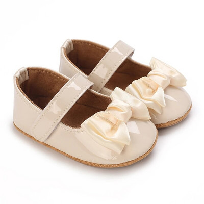 Mäkké a sladké princeznovské topánočky v marhuľovej farbe pre dievčatko vo veku 0-1 rok s mašľou a lepiacou podrážkou, protišmykové vonkajšie topánočky na chôdzu