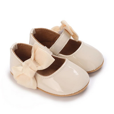 Mäkké a sladké princeznovské topánočky v marhuľovej farbe pre dievčatko vo veku 0-1 rok s mašľou a lepiacou podrážkou, protišmykové vonkajšie topánočky na chôdzu