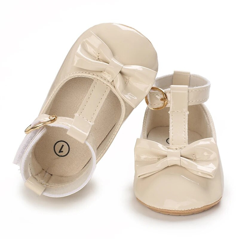 Mäkké a sladké princeznovské topánočky v marhuľovej farbe pre dievčatko vo veku 0-1 rok s mašľou a lepiacou podrážkou, protišmykové vonkajšie topánočky na chôdzu