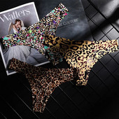 Lenjerie de corp de damă, sexy, tanga, moale, respirabilă, din mătase de gheață, chiloți leopard, cureți, fără sudură, cu spatele în T, lenjerie cu talie joasă, șir