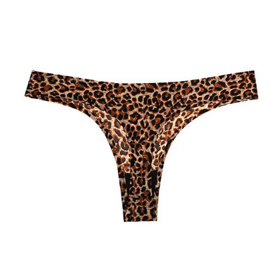 Lenjerie de corp de damă, sexy, tanga, moale, respirabilă, din mătase de gheață, chiloți leopard, cureți, fără sudură, cu spatele în T, lenjerie cu talie joasă, șir