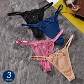 3 bucăți "reglabili" din dantelă, chiloți, lenjerie în formă de T, lenjerie moale pentru femei, sexy, respirabil, cu talie joasă, pentru fete.