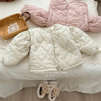 Детско зимно палто 2023 г., ново модно ватирано детско палто в корейски стил, едноцветно, удебелено руно, с памучна подплата, ежедневно детско палто