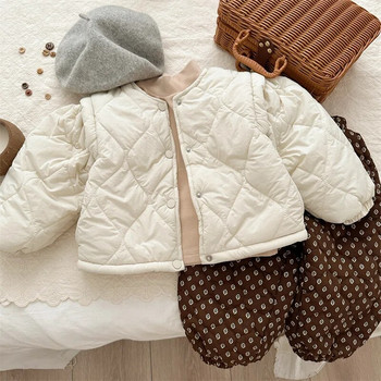 Детско зимно палто 2023 г., ново модно ватирано детско палто в корейски стил, едноцветно, удебелено руно, с памучна подплата, ежедневно детско палто
