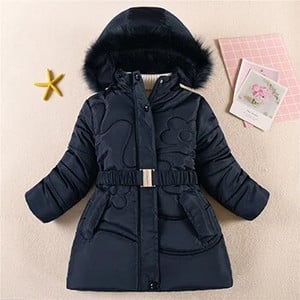 5-12 rokov Zimná dievčenská bunda Jednofarebná udržiava teplá módna princeznovská bunda s kapucňou a zipsom, kožušinový golier, dievčenské vrchné oblečenie, detské oblečenie