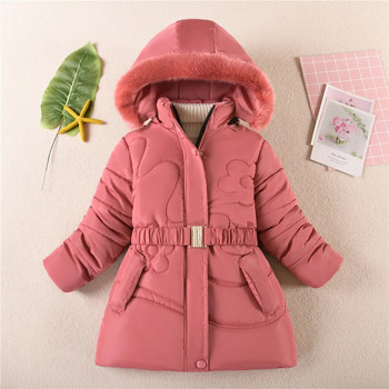 5-12 ετών Χειμερινό μπουφάν για κορίτσια μονόχρωμο Keep ζεστό Μόδα Πριγκίπισσα παλτό με κουκούλα γούνινο γιακά για κορίτσια Εξωτερικά ρούχα Παιδικά ρούχα