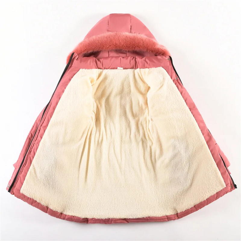 5-12 rokov Zimná dievčenská bunda Jednofarebná udržiava teplá módna princeznovská bunda s kapucňou a zipsom, kožušinový golier, dievčenské vrchné oblečenie, detské oblečenie