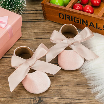 KIDSUN Βρεφικά παπούτσια για κορίτσια Πριγκίπισσα Παπούτσια για βρέφη νήπια Αντιολισθητική επίπεδη μαλακή σόλα Βαμβακερό καουτσούκ Χαριτωμένο φιόγκο με κόμπο First Walkers Newborn