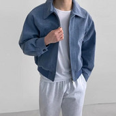 Jarná jesenná retro krátka zipsová klopa, jednofarebná bomberová bunda, módna voľná ležérna bunda pre mužov, kabát, pánske oblečenie