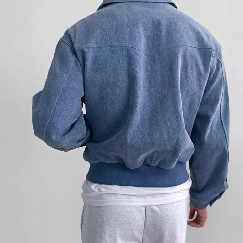 Jarná jesenná retro krátka zipsová klopa, jednofarebná bomberová bunda, módna voľná ležérna bunda pre mužov, kabát, pánske oblečenie