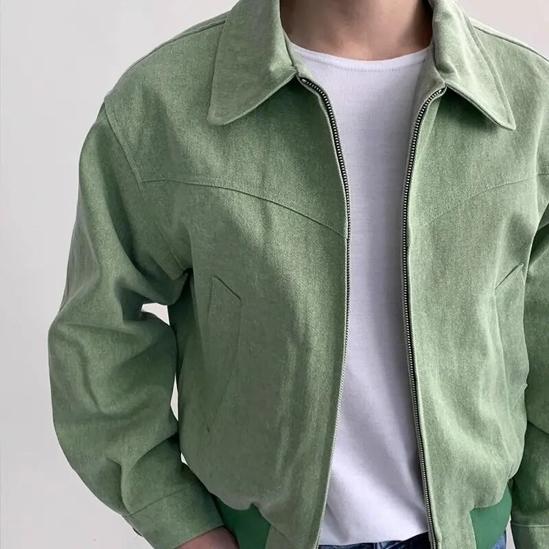 Jarná jesenná retro krátka zipsová klopa, jednofarebná bomberová bunda, módna voľná ležérna bunda pre mužov, kabát, pánske oblečenie