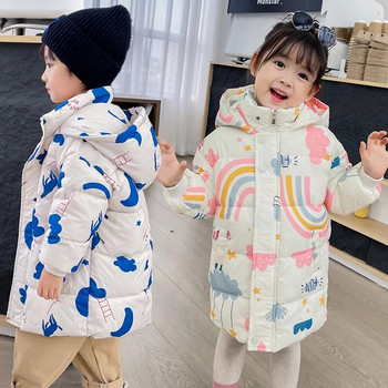 Νέα πουπουλένια βαμβακερά ρούχα Μπουφάν Χειμώνας για αγόρια Κορίτσια Χοντή ζεστή κουκούλα μακρύ παλτό Παιδικά ρούχα Παιδικά ρούχα Parka Εξωτερικά ενδύματα χιονιού