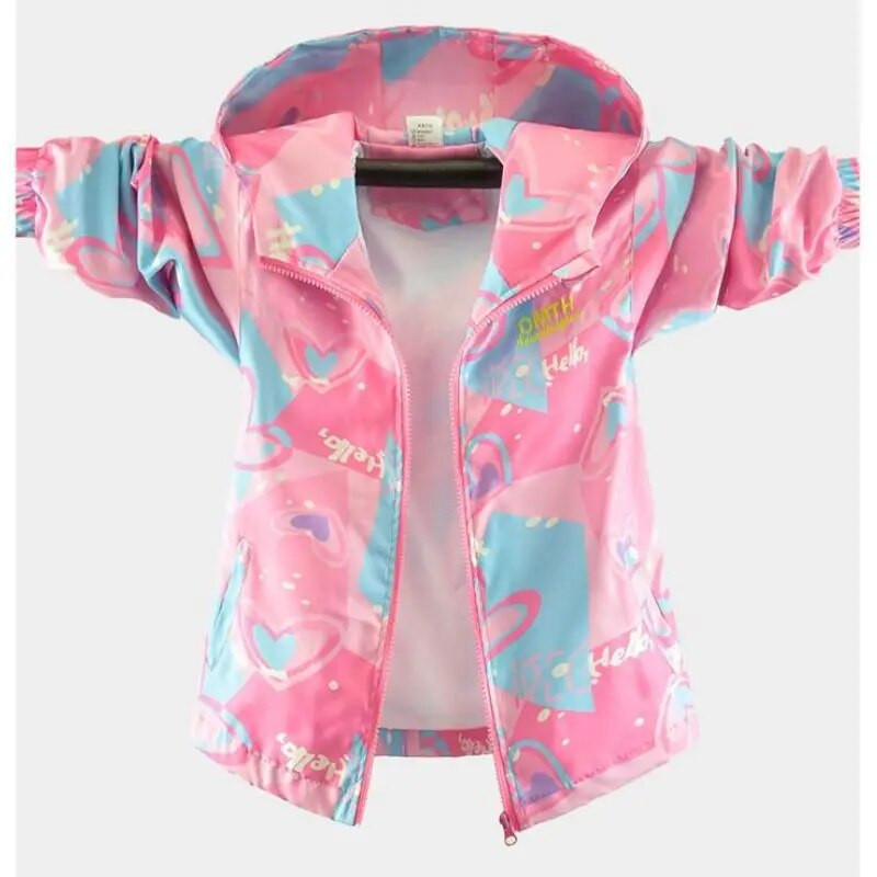 Detská jesenná búrková bunda, kórejská móda s kapucňou, trenčkot, sladké dievčatá, vetrovka, dospievajúci jarný zips, vrchné oblečenie