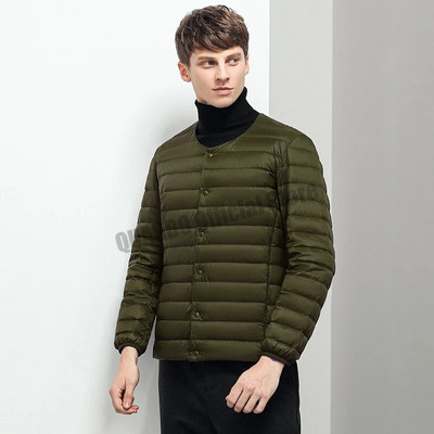 Pánska podšívka z kačacieho páperia, výstrih do O-tvaru, variabilný výstrih do V, nový pánsky zimný zateplený ultraľahký prešívaný páperový kabát bez goliera 2023