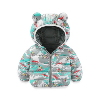 Зимно топло пухено яке с качулка със сладък анимационен принт момче момиче 0-6 години 2023 Корейска версия ново модерно детско облекло