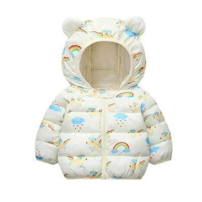 Jachetă de iarnă cu glugă cu puf, cu glugă, cu imprimeu dulce de desene animate, băiat, fată, 0-6 ani, versiunea coreeană 2023, îmbrăcăminte nouă la modă pentru copii