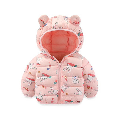 Jachetă de iarnă cu glugă cu puf, cu glugă, cu imprimeu dulce de desene animate, băiat, fată, 0-6 ani, versiunea coreeană 2023, îmbrăcăminte nouă la modă pentru copii