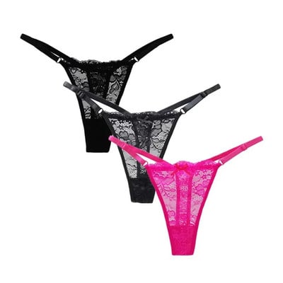 3 buc/set, curea reglabilă, tanga din plasă și șnur G, sexy, cu talie joasă, fără sudură, chiloți pentru femei