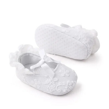 0~18M Сладки обувки за новородено с панделка, дантелени цветя, противоплъзгащи се за малко дете, първа проходилка, бебешки момичета, розови обувки с мека подметка за новородено