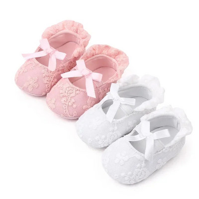 0 ~ 18M drăguț bowknot pantofi nou-născut dantelă floare anti-alunecare copil mic sugari primul mers fete nou-născut talpă moale pantofi roz