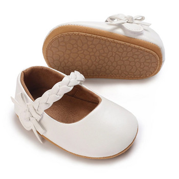 Бебешки обувки за момичета, мека подметка PU кожени панделки Обувки за детско креватче Нехлъзгащи се плоски обувки за малки деца 0-18M