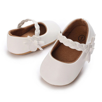 Бебешки обувки за момичета, мека подметка PU кожени панделки Обувки за детско креватче Нехлъзгащи се плоски обувки за малки деца 0-18M