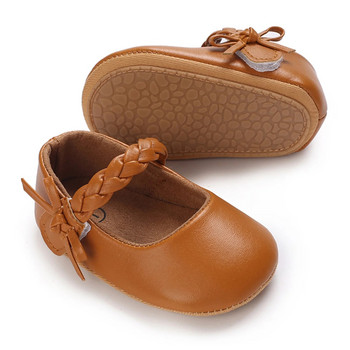 Βρεφικά παπούτσια για κοριτσάκια, μαλακή σόλα PU δερμάτινα παπουτσάκια κούνιας με φιόγκο Αντιολισθητικά Flats παιδικά παπούτσια 0-18 εκ.