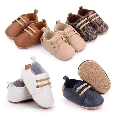 Новородено бебе, момче, момиче, кожени обувки, бебешки обувки за първи проходилки гумени неплъзгащи се бебешки ретро обувки 3 6 9 12 18M