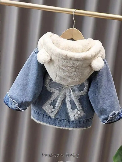 Dievčenská džínsová bunda s motýľmi a flitrami, jesenné a zimné štýly, nové dievčenské zahustené oblečenie pre bábätká, zimné zahustené bavlnené vesty