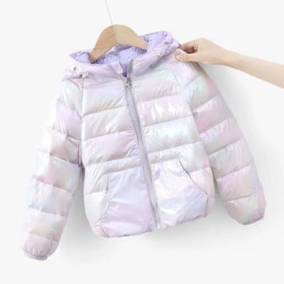 Zimná teplá páperová bunda s kapucňou a potlačou písmen pre chlapcov a dievčatá vo veku 2-8 rokov, farebný kabát, kórejská verzia, módna detská