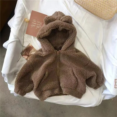 Žiemos vaikiška stora vilna striukė Vaikiški megztiniai, drabužiai ilgomis rankovėmis, laisvalaikio paltai su užtrauktuku rudens kūdikių mergaičių viršutiniai drabužiai su gobtuvu berniukams parkai